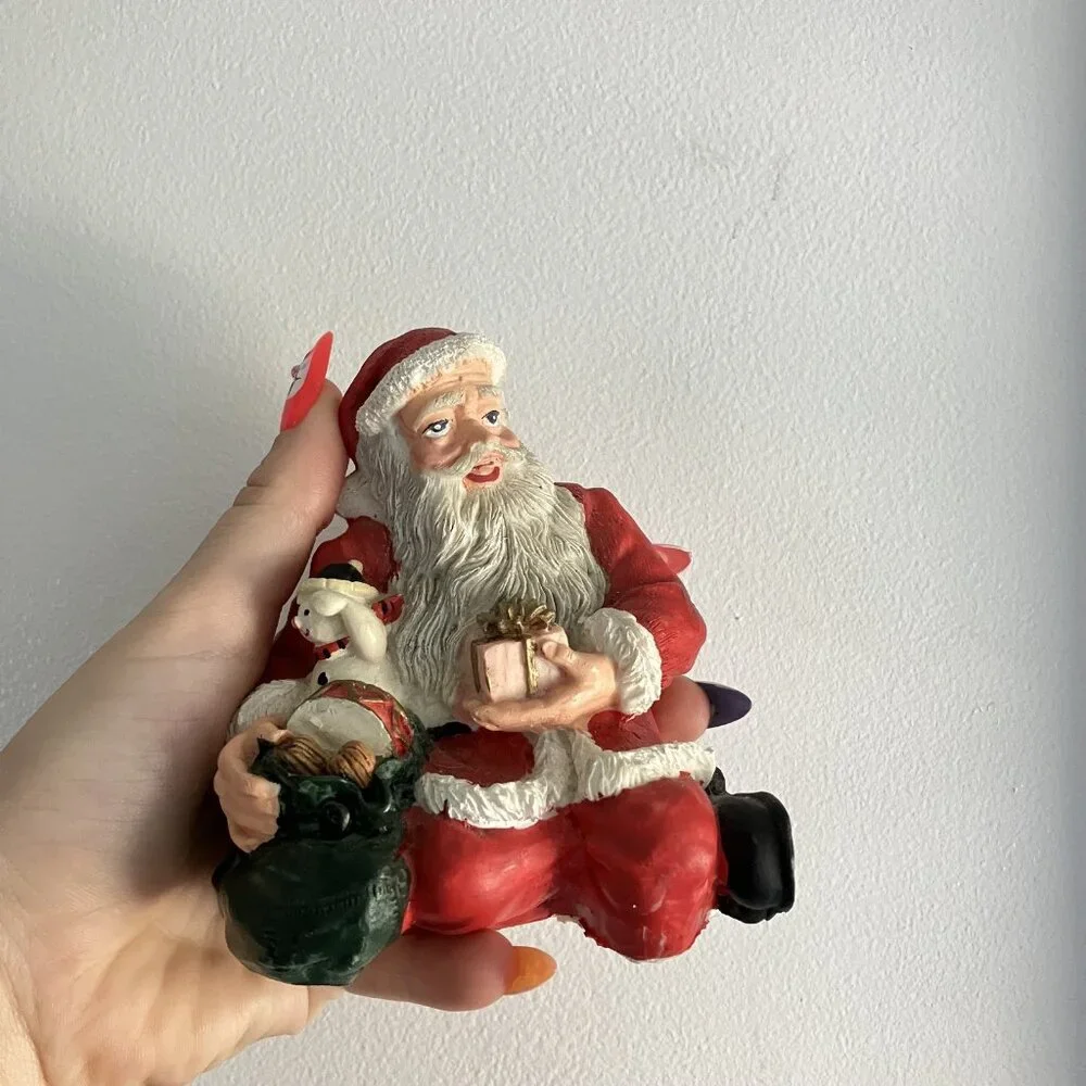 Vintage 90s‎ Santa Christmas Shelf Sitter Present Bag Stocking Red Green